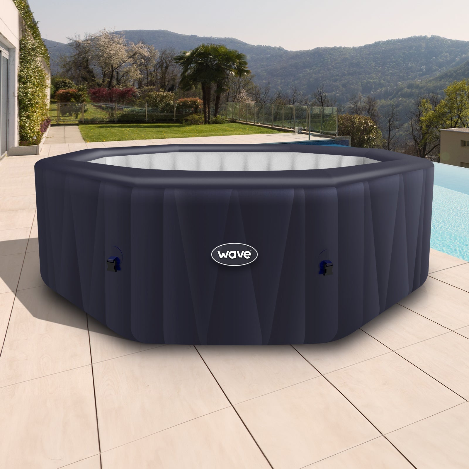 Aegean | 6-Person Inflatable Hot Tub | Integrated Heater | Navy - Wave Spas Europe