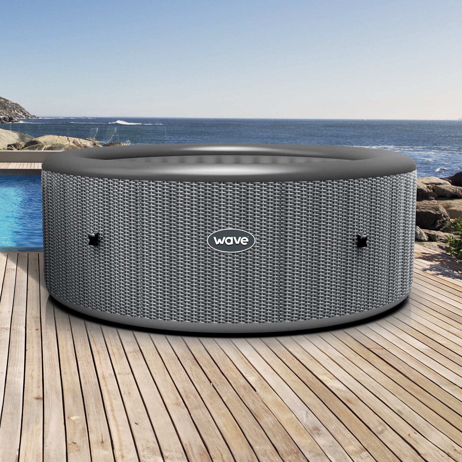 Atlantic | 6-Person Inflatable Hot Tub | Integrated Heater | Grey Rattan - Wave Spas Europe