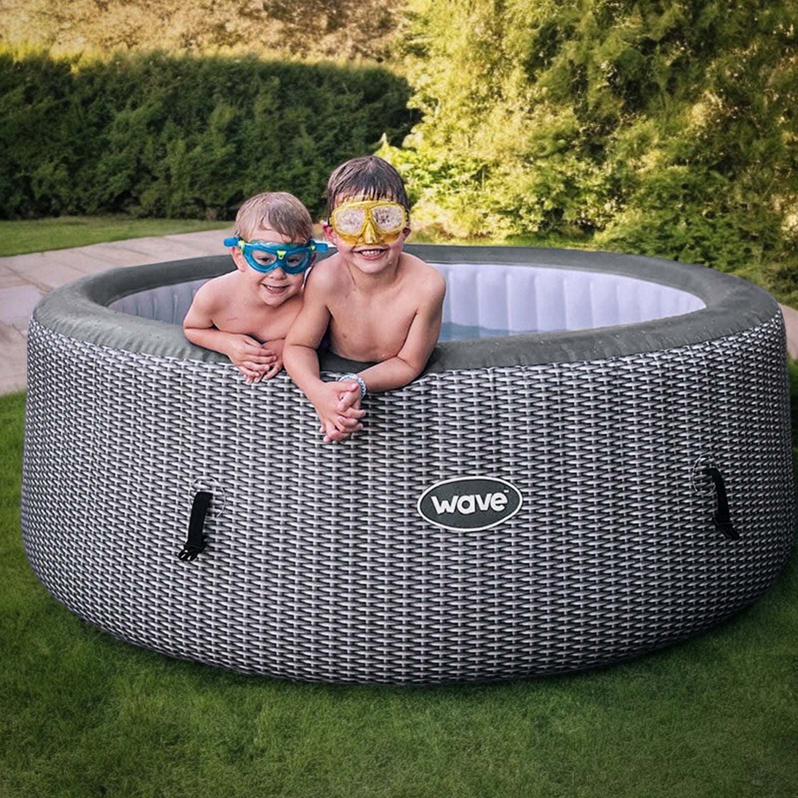 Atlantic | 6 - Person Inflatable Hot Tub | Integrated Heater | Grey Rattan - Wave Spas Europe