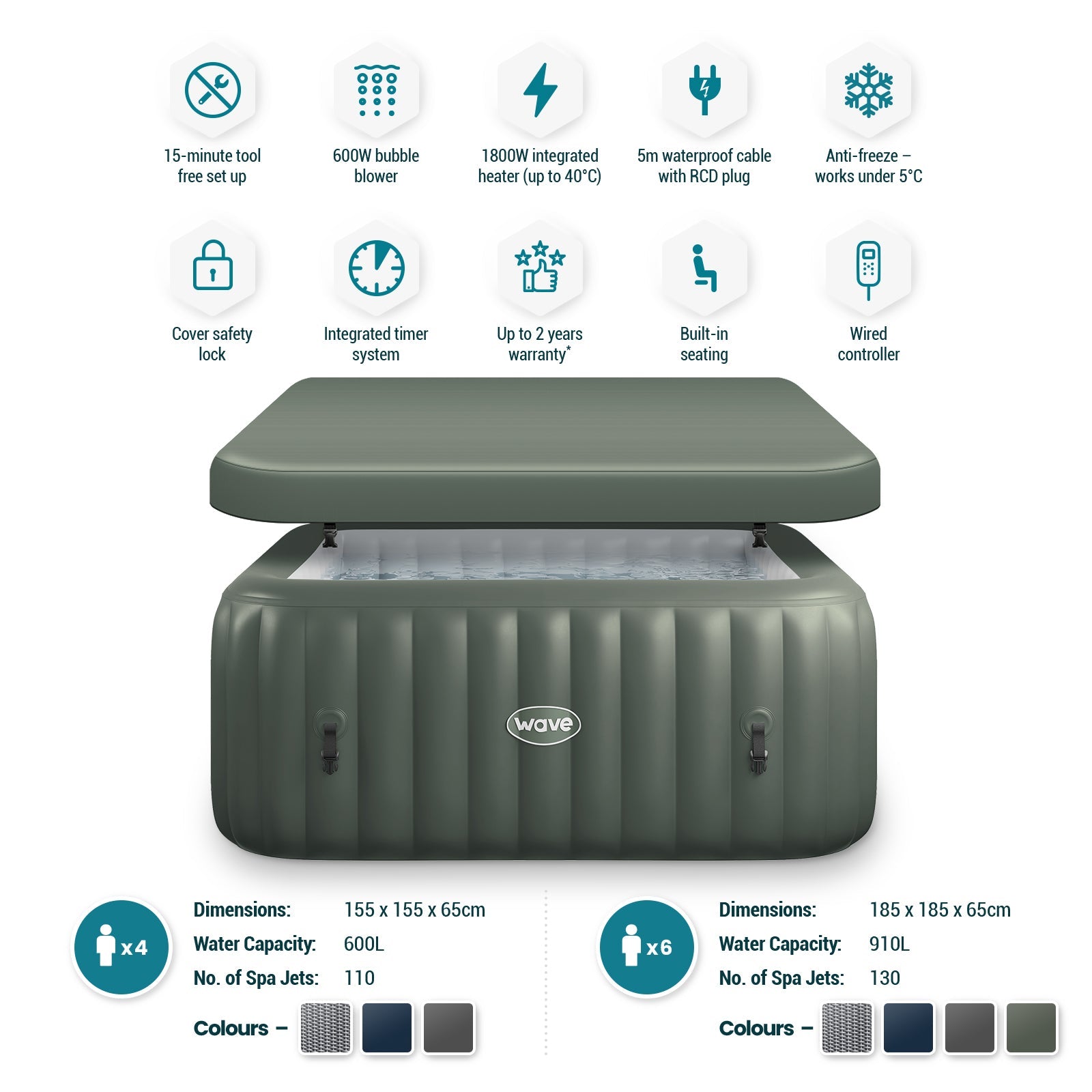 Pacific | 6 - Person Inflatable Hot Tub | Integrated Heater | Sage - Wave Spas Europe